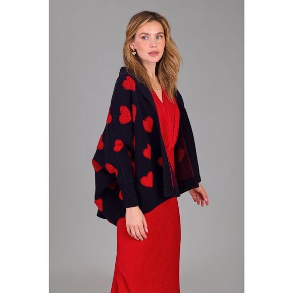 NEW SAACHI Ribbed Knit Heart Cardigan One Size Red/Black - Picture 1 of 6